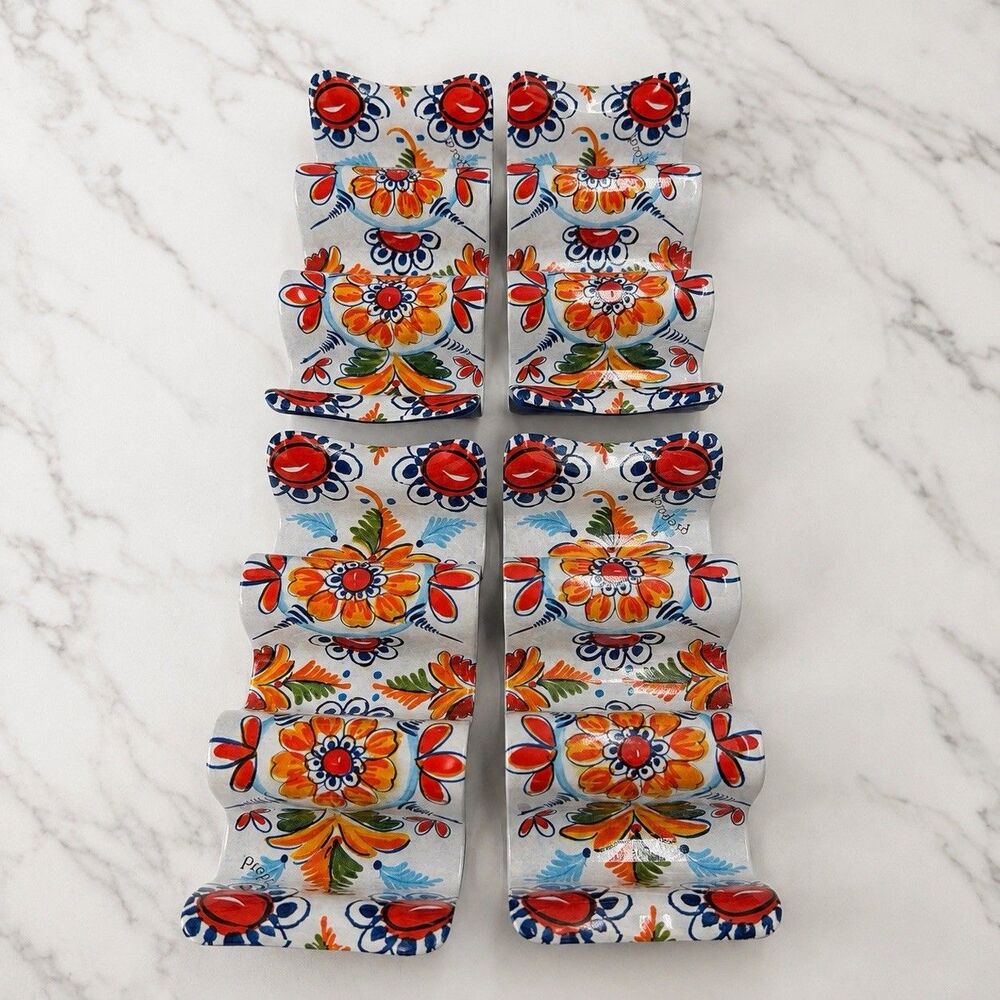 Prepara Talavera Inspired Taco Holders Set of 4 Reversible Floral Melamine